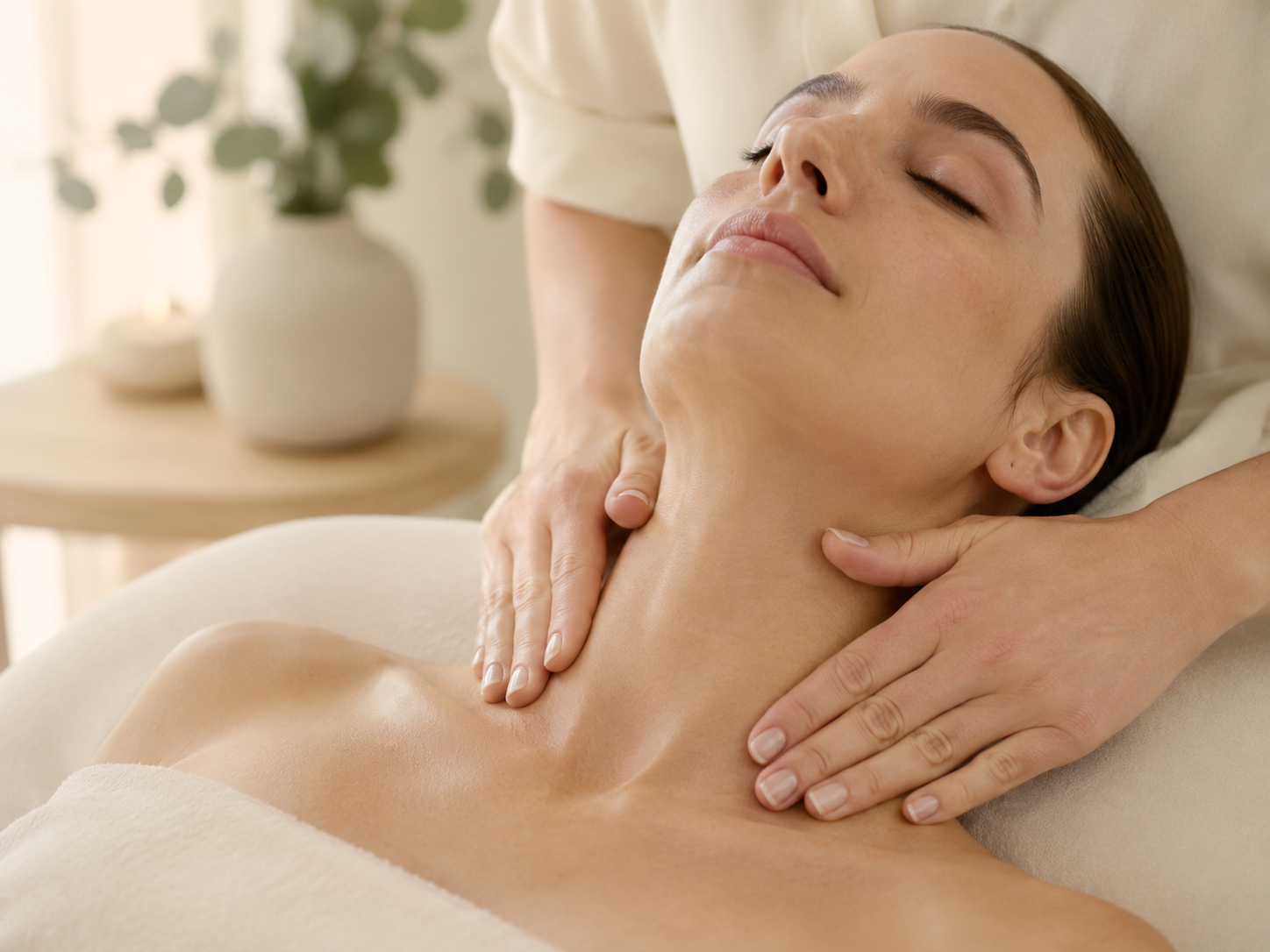 Preparazione delicata nella zona del collo — drenaggio viso cosmetico