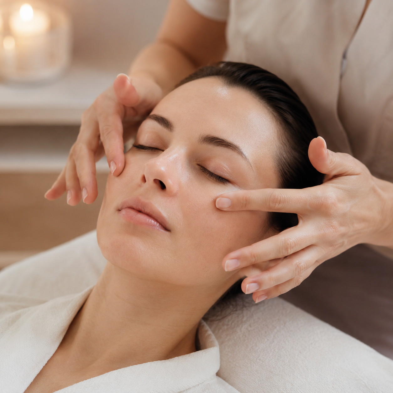 Applicazione delicata nella zona degli occhi — drenaggio viso cosmetico